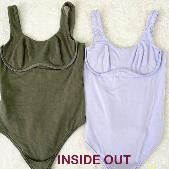 Victorias Secret Pink Bodysuit Tops Bundle Size S Sleeveless Lavender Olive 2X1 - Picture 12 of 13